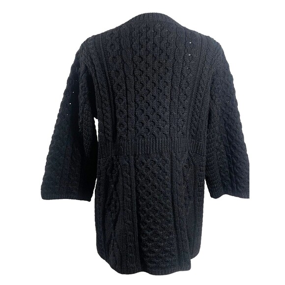 Kilronan Knitwear 100% Merino Wool Sweater Womens L Black Cable Knit Cardigan - Picture 3 of 7